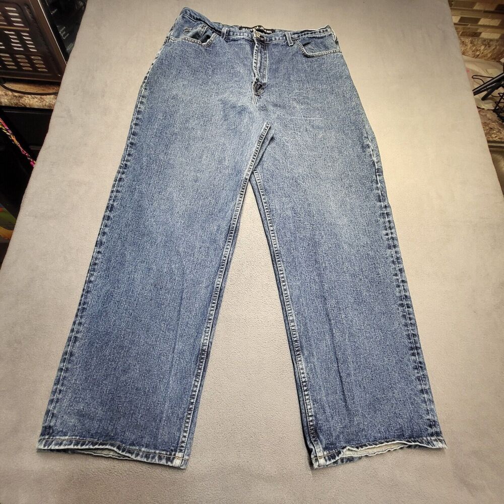 Vintage Nautica Baggy Jeans Mens 38x31 Blue Straight Y2k Skater Distressed Denim
